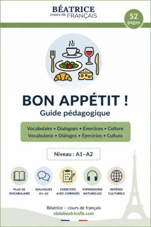 Portada de la guía pedagógica Bon appétit !, nivel A1–A2